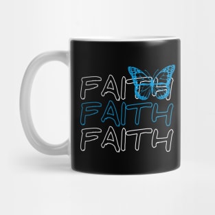 Faith Blue Butterfly Outline Blue and White Mug